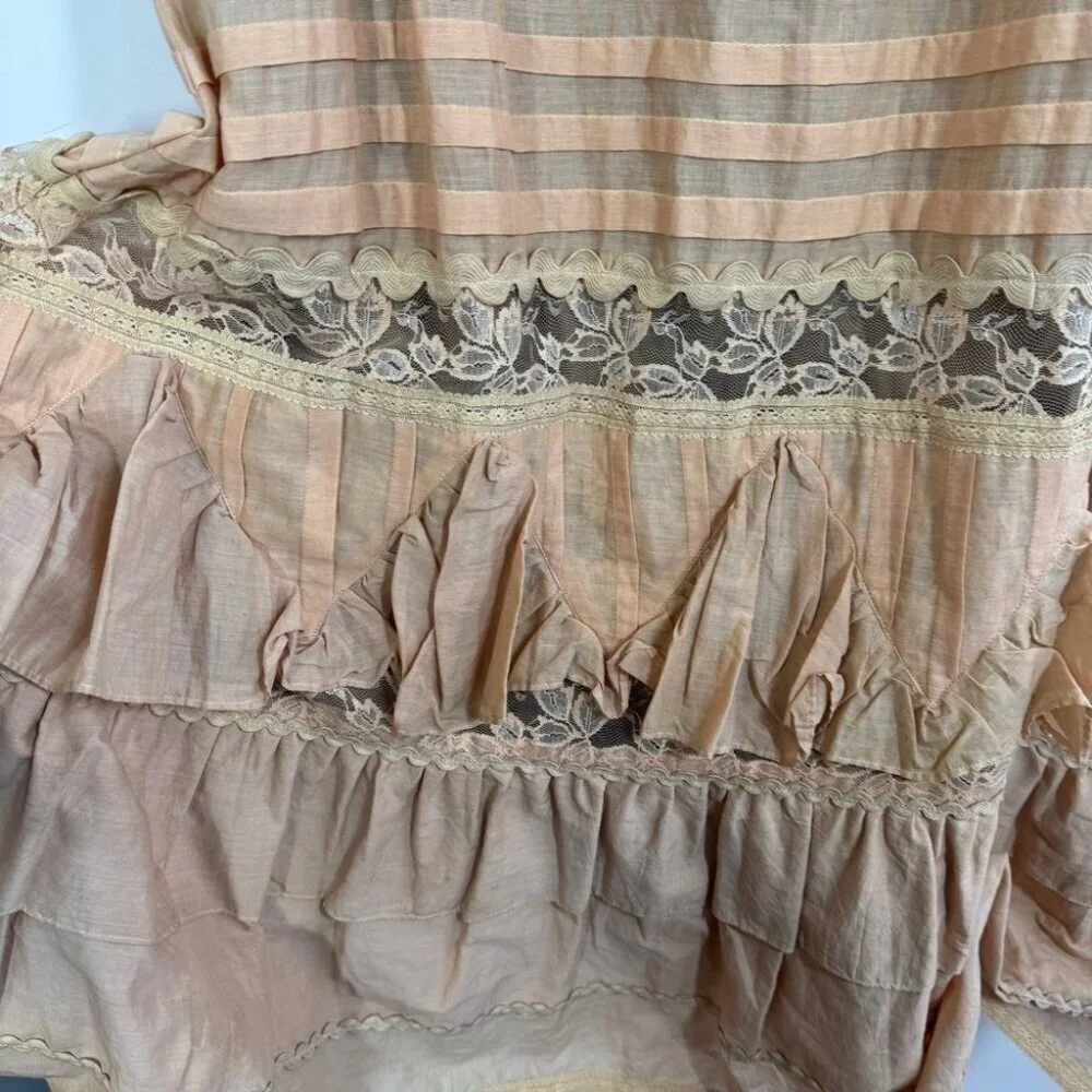 Camelot Italy Peach Lace Tiered Midi Skirt Size S Boho Romantic Cottagecore